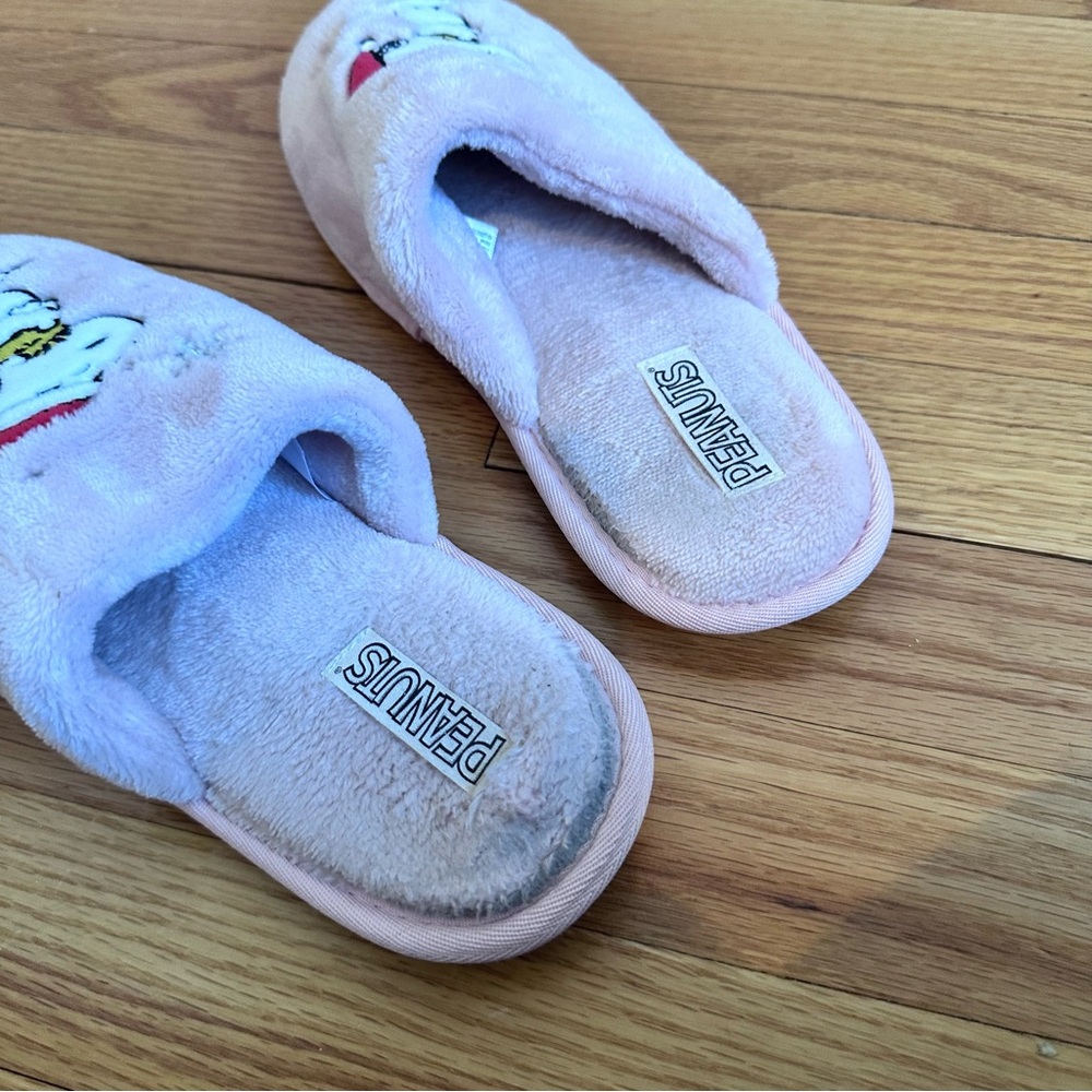 Peanuts Ladies Slippers US Size M 7/8 Pink Furry Snoopy Woodstock House Shoes - Picture 6 of 13